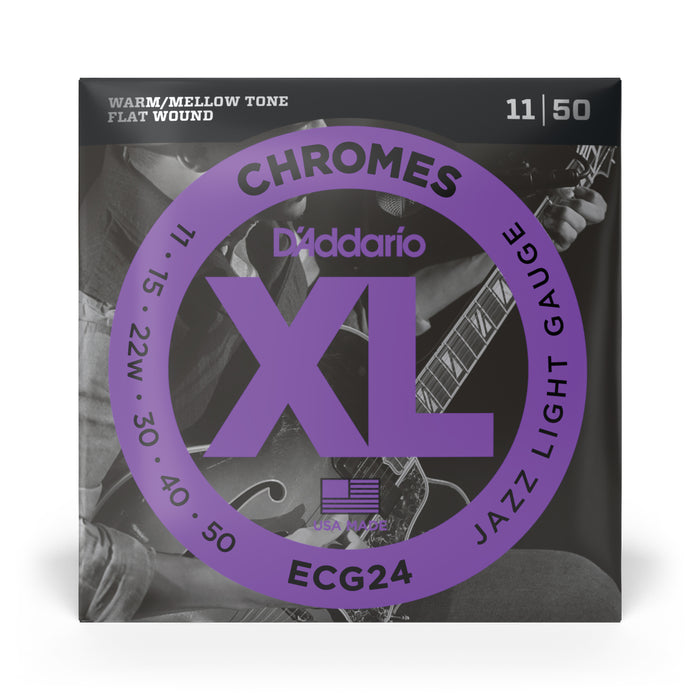 D'Addario ECG24 Chromes Flat Wound Electric Guitar Strings, Jazz Light, 11-50