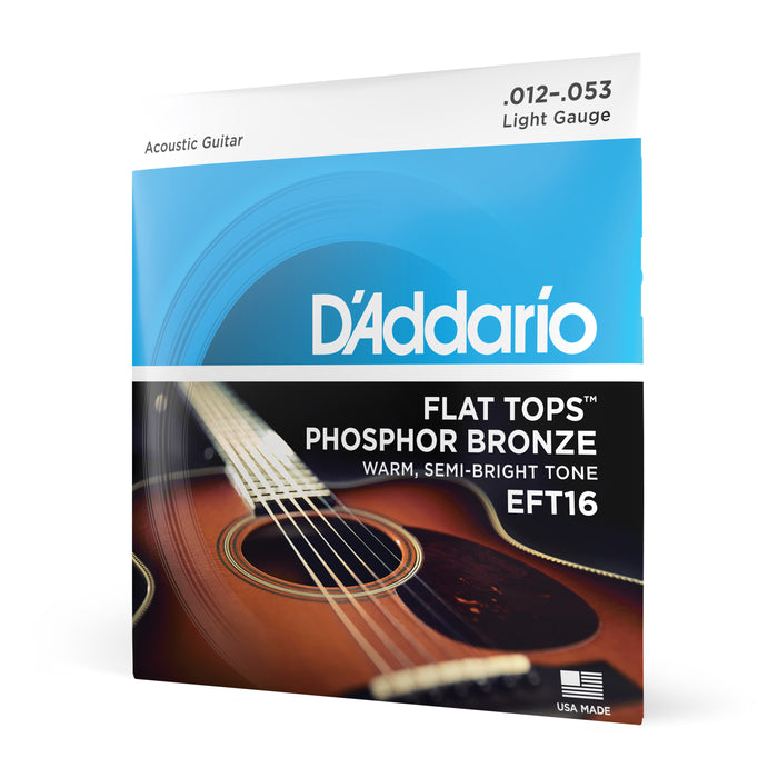 D'Addario EFT16 Flat Tops Phosphor Bronze Acoustic Guitar Strings, Light, 12-53