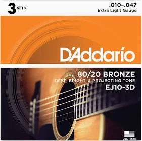 D'Addario EJ10 Bronze Acoustic Guitar Strings, Extra Light, 10-47