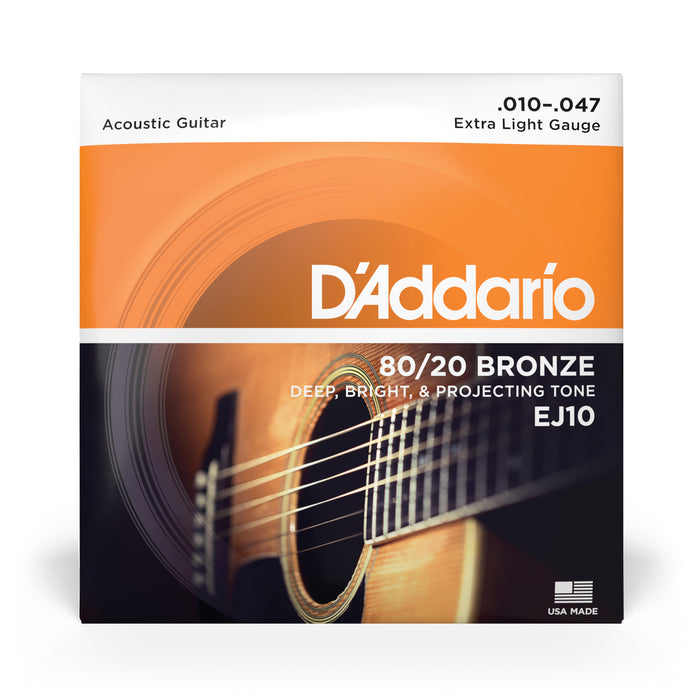 D'Addario EJ10 Bronze Acoustic Guitar Strings, Extra Light, 10-47