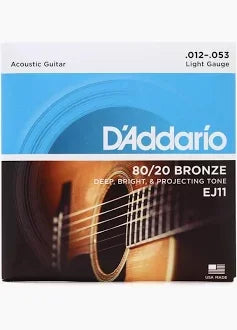 D'Addario EJ11 80/20 Bronze Acoustic Guitar Strings, Light, 12-53