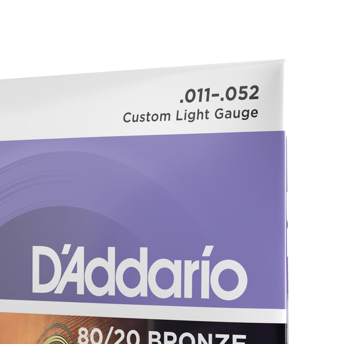 D'Addario EJ13 80/20 Bronze Acoustic Guitar Strings, Custom Light, 11-52