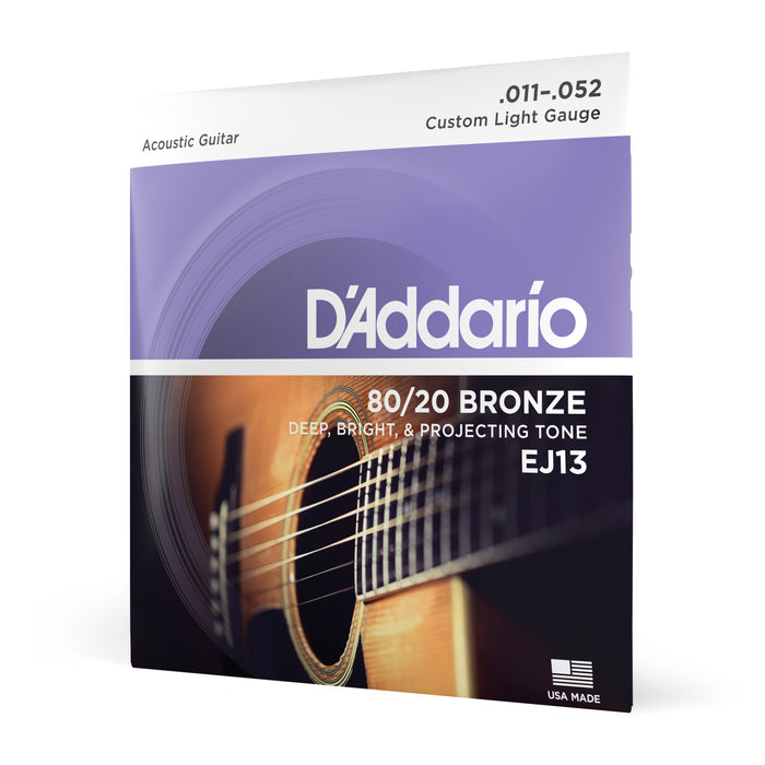 D'Addario EJ13 80/20 Bronze Acoustic Guitar Strings, Custom Light, 11-52