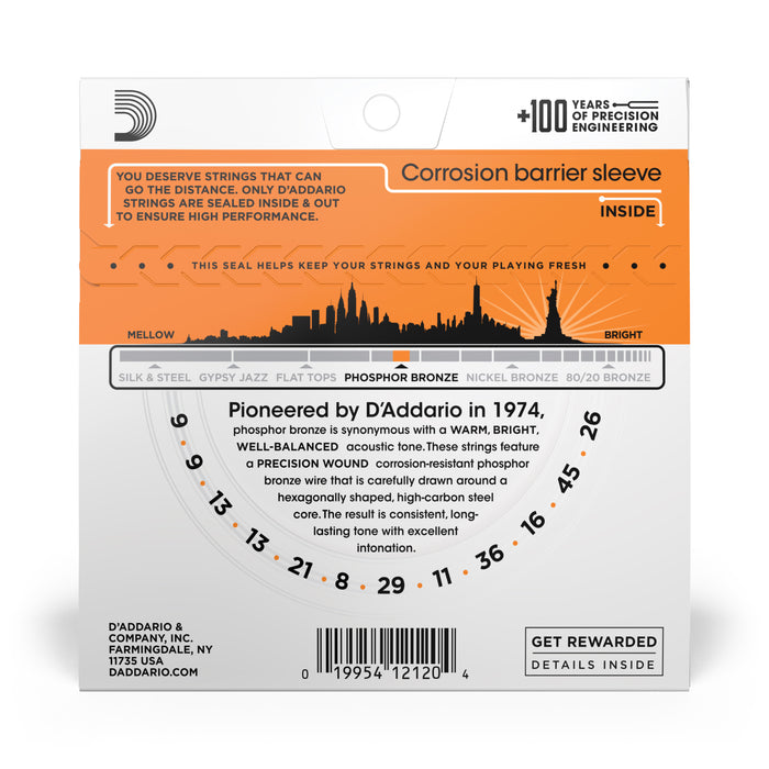 D'Addario EJ41 12-String Phosphor Bronze Acoustic Guitar Strings, Extra Light, 9-45
