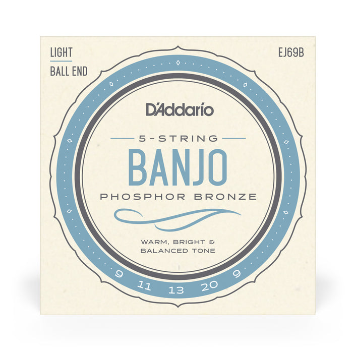D'Addario EJ69 5-String Ball-End Banjo Strings, Phosphor Bronze, Light, 9-20