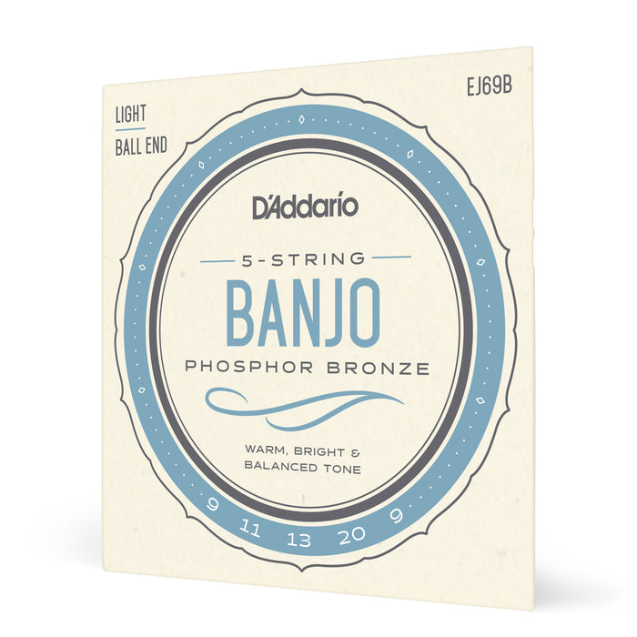 D'Addario EJ69 5-String Ball-End Banjo Strings, Phosphor Bronze, Light, 9-20