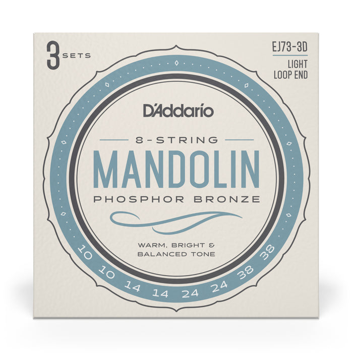 D'Addario EJ73 Mandolin Strings, Phosphor Bronze, Light, 10-38, 3 Sets