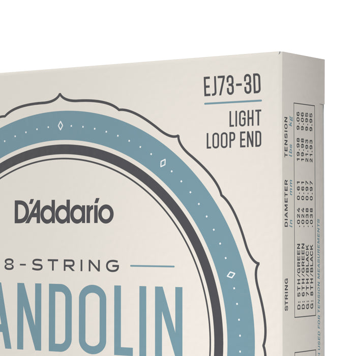 D'Addario EJ73 Mandolin Strings, Phosphor Bronze, Light, 10-38, 3 Sets