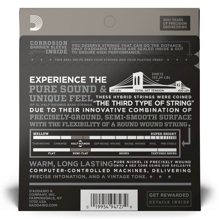D'Addario ENR72 Half Round Bass Guitar Strings, Medium, 50-105, Long Scale