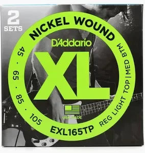 D'Addario EXL165TP Nickel Wound Bass Guitar Strings, Custom Light, 45-105, 2 Set...
