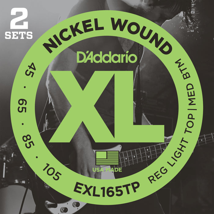 D'Addario EXL165TP Nickel Wound Bass Guitar Strings, Custom Light, 45-105, 2 Set...