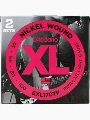 D'Addario EXL170TP Nickel Wound Bass Guitar Strings, Light, 45-100, 2 Sets, Long...