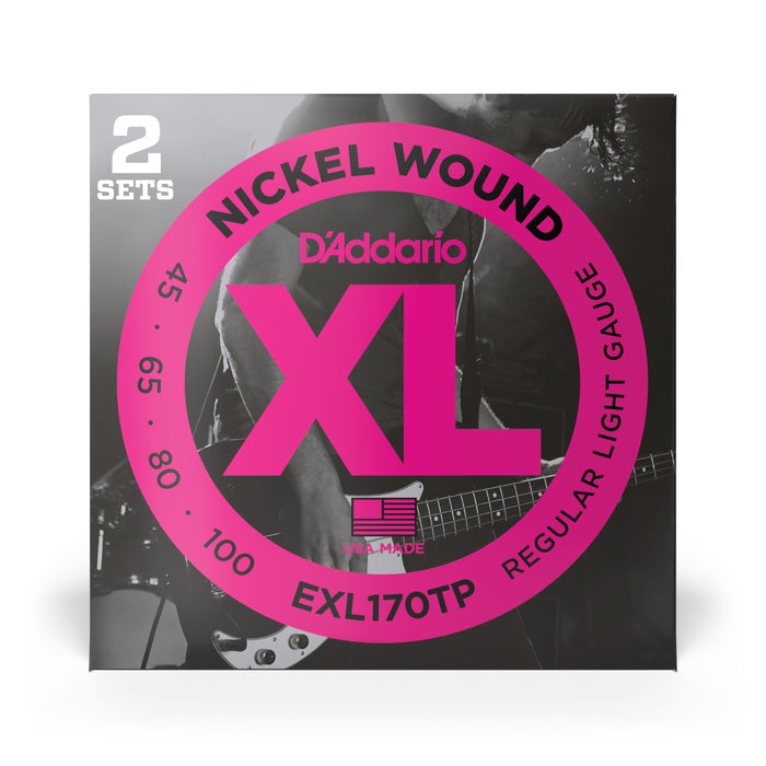 D'Addario EXL170 Nickel Wound Bass Guitar Strings, Light, 45-100, 2 Sets, Long... - copy