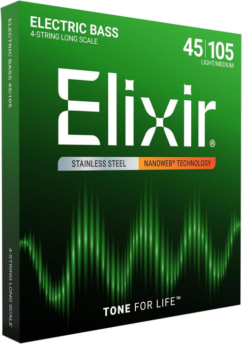 Elixir Nanoweb Stainless Steel 5 String Electric Bass Strings Medium w/ Light B/Long Scale (45-130)