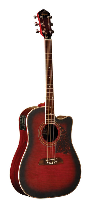 Oscar Schmidt Dreadnought Acoustic Electric Flame Black Cherry