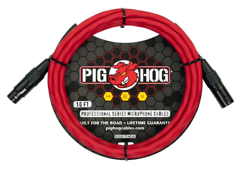 PIG HOG Hex Series Mic Cable 10ft Candy Apple Red