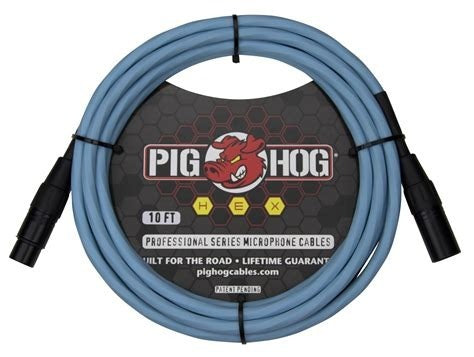 PIG HOG Hex Series Mic Cable 10ft Daphane Blue