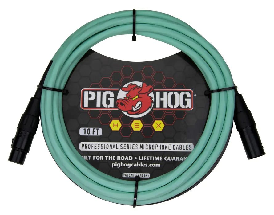 PIG HOG Hex Series Mic Cable 10ft  Seafoam Green