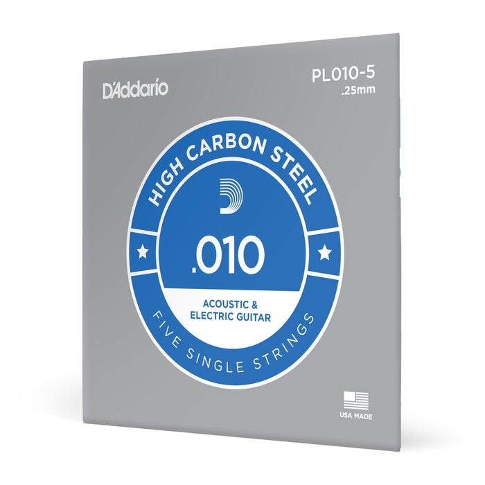 D'Addario PL010-5 Plain Steel Guitar Single String, .010 5-pack