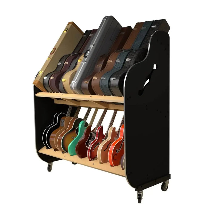 The Session-Pro™ Double-Stack Mobile Guitar & Case Shelf Racks