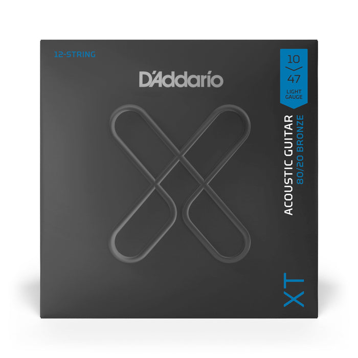 D'Addario XTABR1047-12 XT 80/20 Bronze Acoustic Guitar Strings, 12-String Light, 10-47